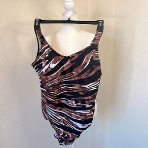 Women's Brown Black White Camo One-Piece Cross Back Bathing Suit ~ Size 2X